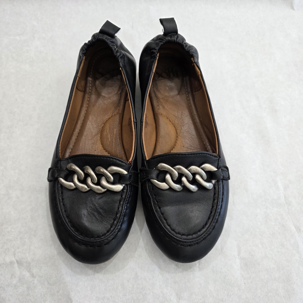 Sofft Black Loafers with Silver Chain Accent